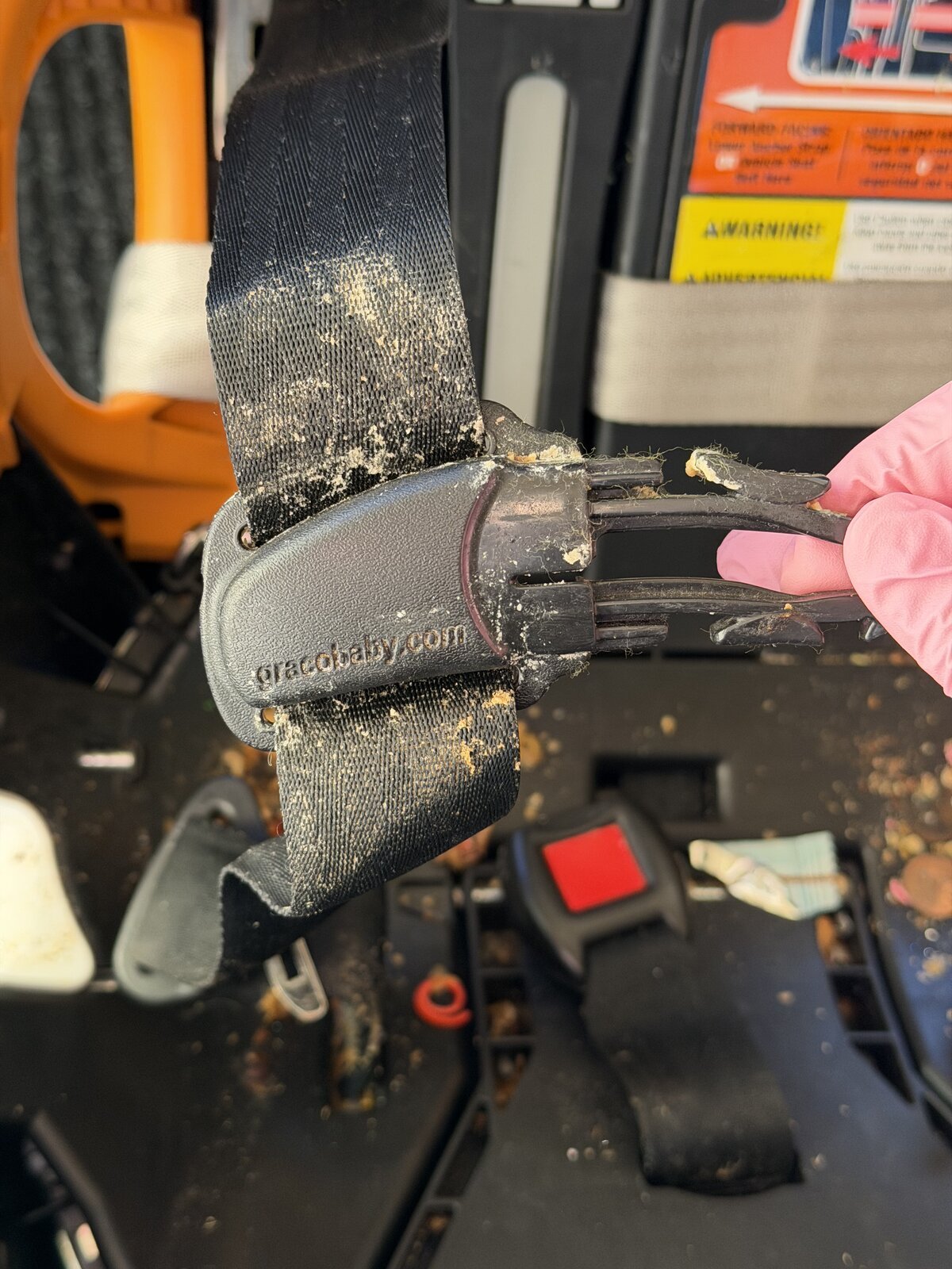 Car seat before deep cleaning by Suds and Seats Co