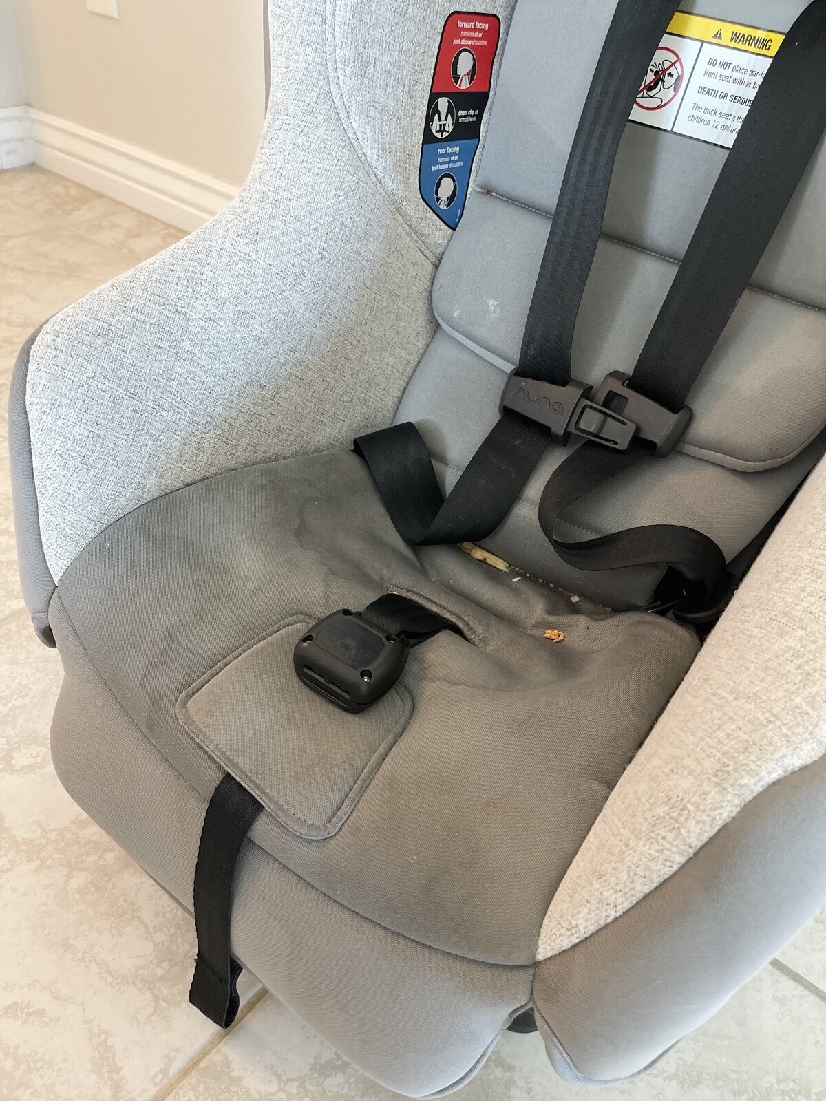 Car seat before deep cleaning by Suds and Seats Co